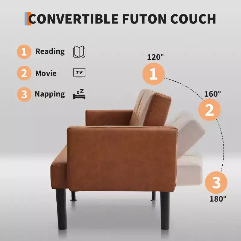 75'' Modern Convertible Futon Couch, Upholstered Solid Wood Futon Sofa, Fabric Adjustable Loveseat Sofa for Living Room