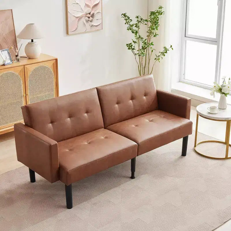 75'' Modern Convertible Futon Couch, Upholstered Solid Wood Futon Sofa, Fabric Adjustable Loveseat Sofa for Living Room
