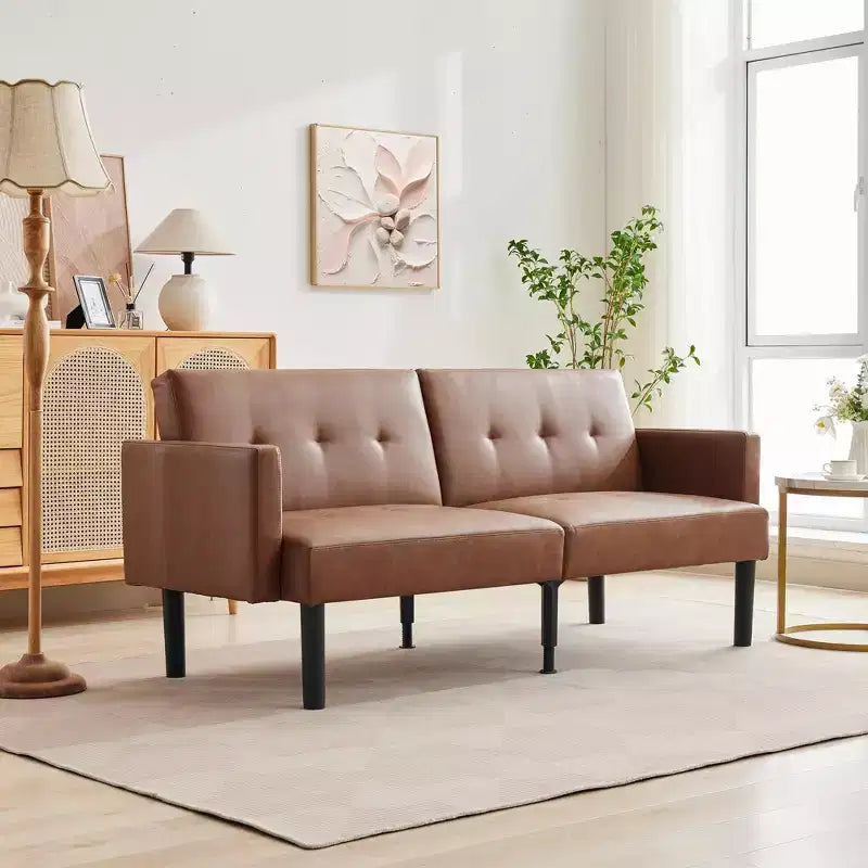 75'' Modern Convertible Futon Couch, Upholstered Solid Wood Futon Sofa, Fabric Adjustable Loveseat Sofa for Living Room