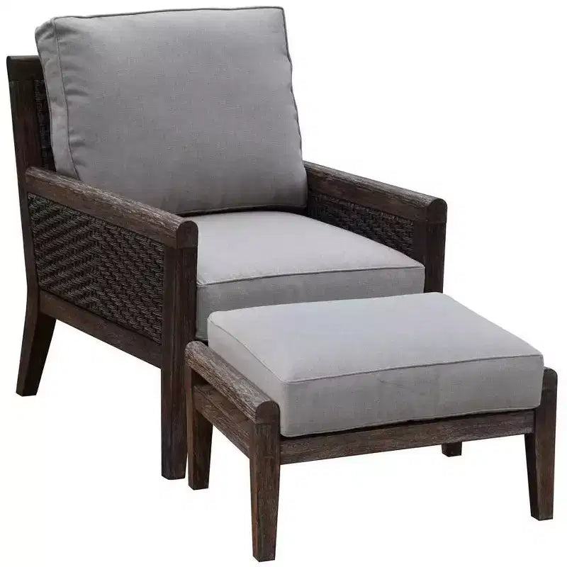 Courtyard Casual Bermuda FSC Teak 2 pc Club Chair and Ottoman Set Includes: One Club Chair and One Ottoman