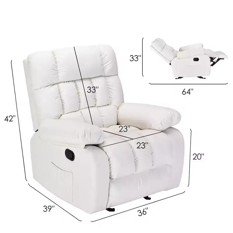 MAYEERTY Ergonomic Recliner Chair 110-160x Adjustable Recline Footrest Side Pocket for Living Room Beige
