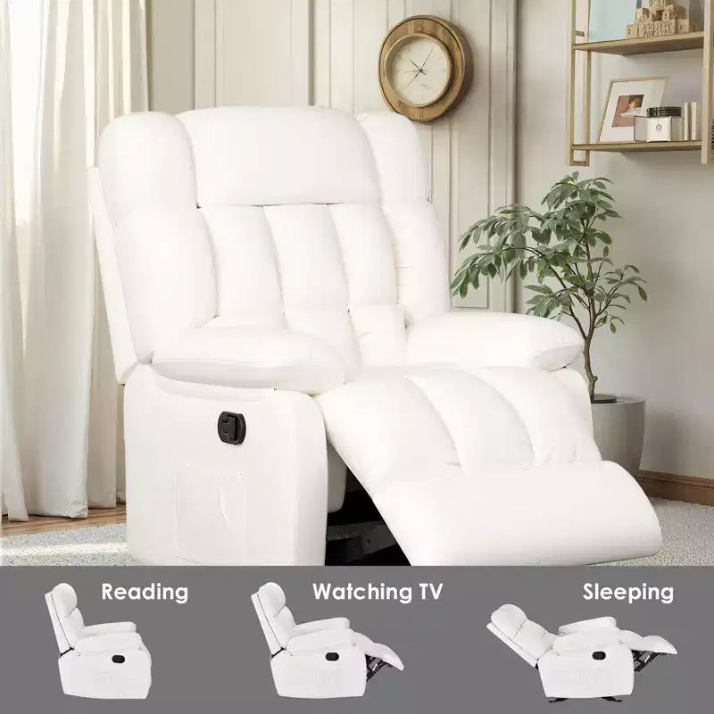 MAYEERTY Ergonomic Recliner Chair 110-160x Adjustable Recline Footrest Side Pocket for Living Room Beige