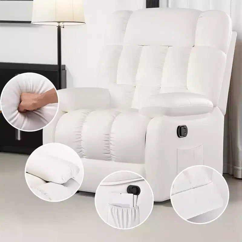MAYEERTY Ergonomic Recliner Chair 110-160x Adjustable Recline Footrest Side Pocket for Living Room Beige