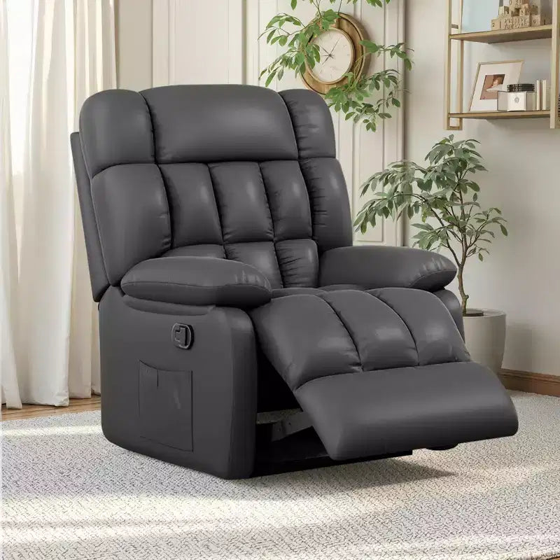 MAYEERTY Ergonomic Recliner Chair 110-160x Adjustable Recline Footrest Side Pocket for Living Room Black