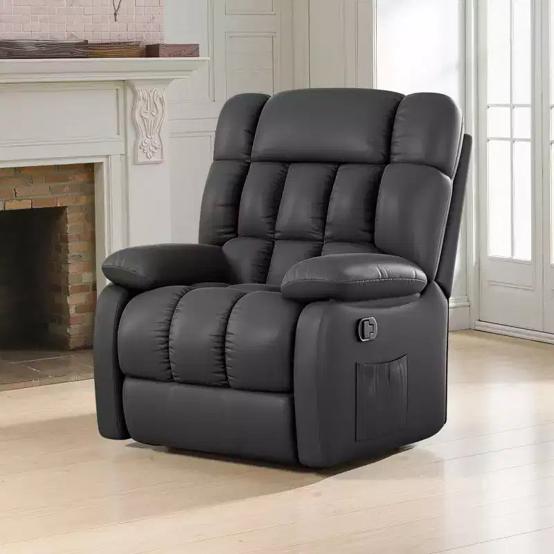 MAYEERTY Ergonomic Recliner Chair 110-160x Adjustable Recline Footrest Side Pocket for Living Room Black
