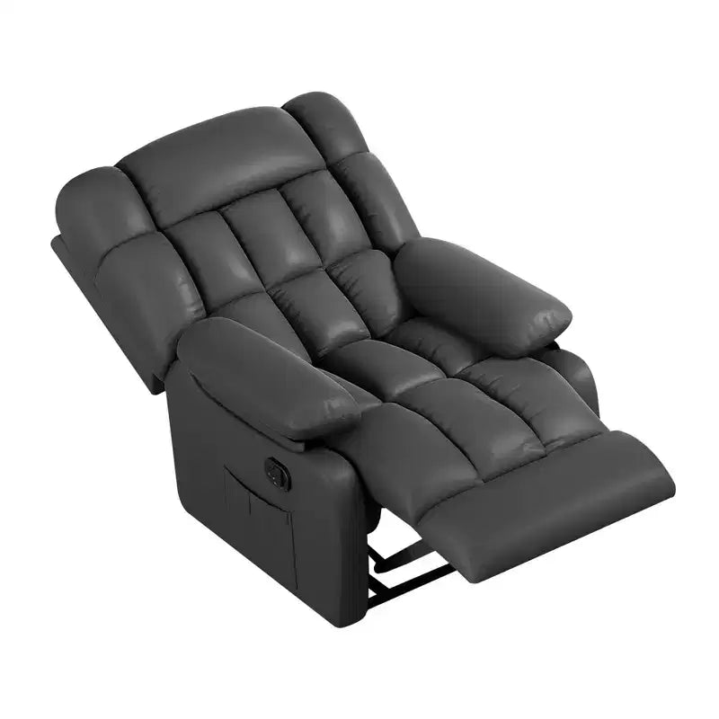MAYEERTY Ergonomic Recliner Chair 110-160x Adjustable Recline Footrest Side Pocket for Living Room Black