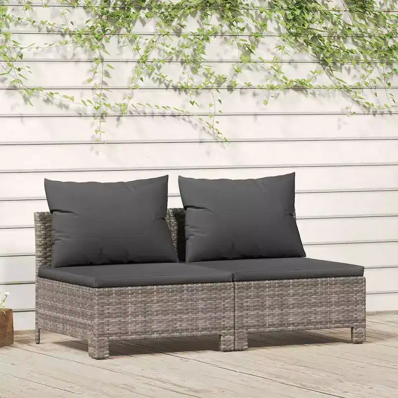 vidaXL Sofá de Jardín y Patio de 2 Plazas Lujoso Mueble de Exterior de Ratán Sintético Gris con Cojines Conjunto de Salón Ligero y Resistente a la Intemperie