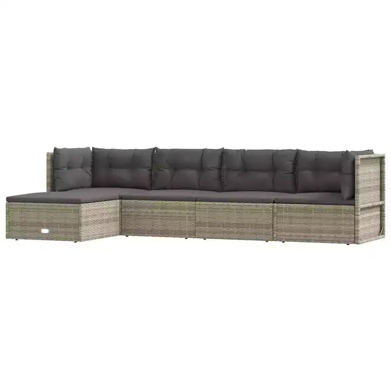 vidaXL 5-Piece Patio Lounge Set- Durable Gray Poly Rattan Furniture Set with Steel Frame, Adjustable Corner Sofa, Thick Cushions, Modular Design