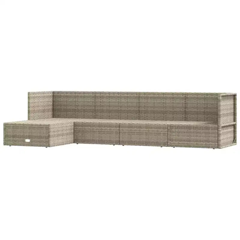 vidaXL Juego de Muebles de Jardín de 5 Piezas - Duradero Juego de Muebles de Ratán Sintético Gris con Estructura de Acero, Sofá Esquinero Ajustable, Cojines Gruesos, Diseño Modular