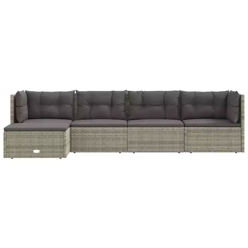 vidaXL Juego de Muebles de Jardín de 5 Piezas - Duradero Juego de Muebles de Ratán Sintético Gris con Estructura de Acero, Sofá Esquinero Ajustable, Cojines Gruesos, Diseño Modular