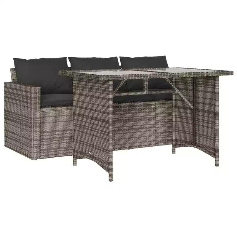 vidaXL Outdoor Patio Dining Set 2 Piece Poly Rattan Furniture w/Cushions  3-Seater Sofa & Acacia Wood Table - Gray/Navy Blue