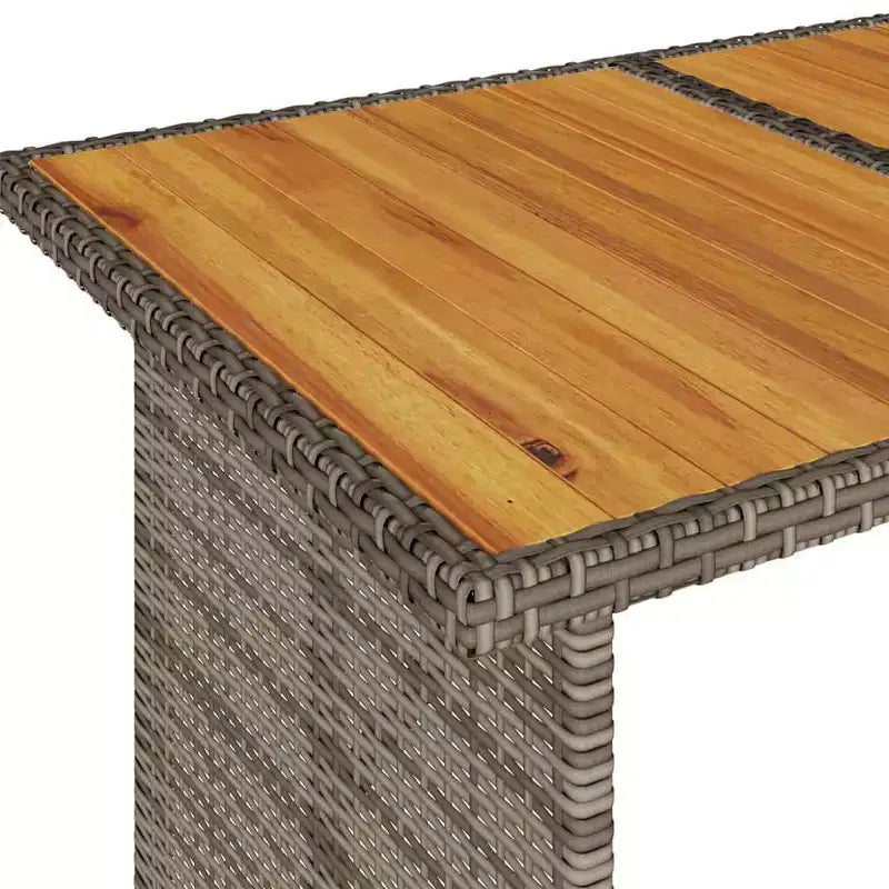 vidaXL Juego de comedor de patio al aire libre de 2 piezas, muebles de ratán sintético con cojines, sofá de 3 plazas y mesa de madera de acacia - Gris/Azul marino