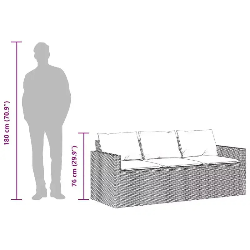 vidaXL Juego de comedor de patio al aire libre de 2 piezas, muebles de ratán sintético con cojines, sofá de 3 plazas y mesa de madera de acacia - Gris/Azul marino