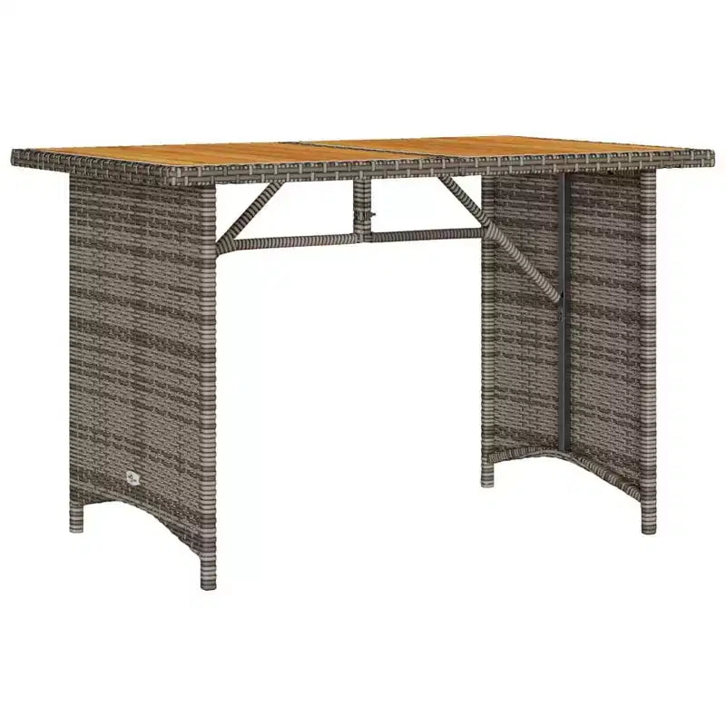 vidaXL Juego de comedor de patio al aire libre de 2 piezas, muebles de ratán sintético con cojines, sofá de 3 plazas y mesa de madera de acacia - Gris/Azul marino