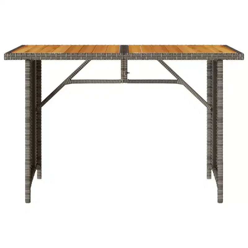 vidaXL Juego de comedor de patio al aire libre de 2 piezas, muebles de ratán sintético con cojines, sofá de 3 plazas y mesa de madera de acacia - Gris/Azul marino