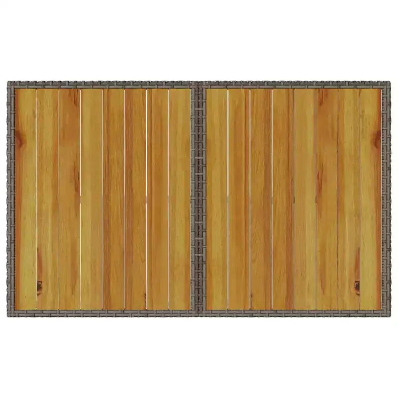 vidaXL Juego de comedor de patio al aire libre de 2 piezas, muebles de ratán sintético con cojines, sofá de 3 plazas y mesa de madera de acacia - Gris/Azul marino