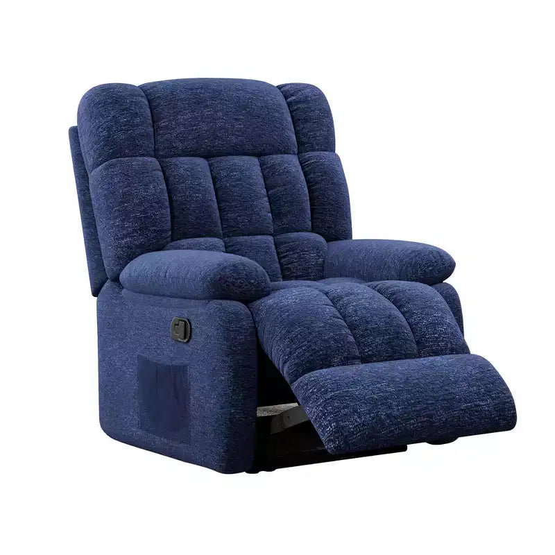 MAYEERTY Ergonomic Recliner Chair 110-161x Adjustable Recline Footrest Side Pocket for Living Room Dark Blue