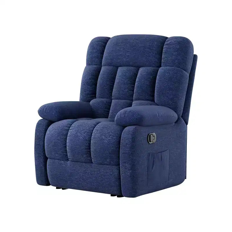 MAYEERTY Ergonomic Recliner Chair 110-161x Adjustable Recline Footrest Side Pocket for Living Room Dark Blue