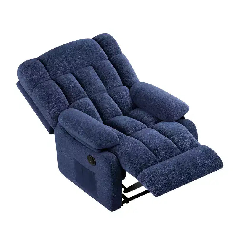 MAYEERTY Ergonomic Recliner Chair 110-161x Adjustable Recline Footrest Side Pocket for Living Room Dark Blue