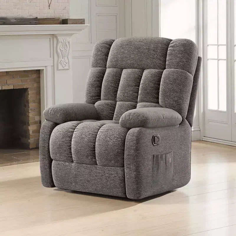 MAYEERTY Ergonomic Recliner Chair 110-160x Adjustable Recline Footrest Side Pocket for Living Room Gray