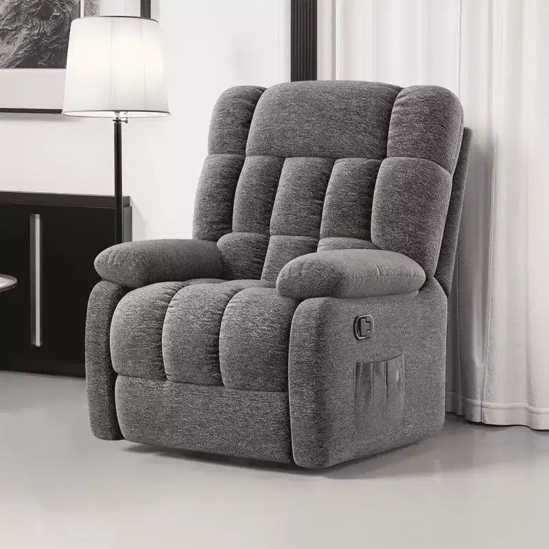 MAYEERTY Ergonomic Recliner Chair 110-160x Adjustable Recline Footrest Side Pocket for Living Room Gray