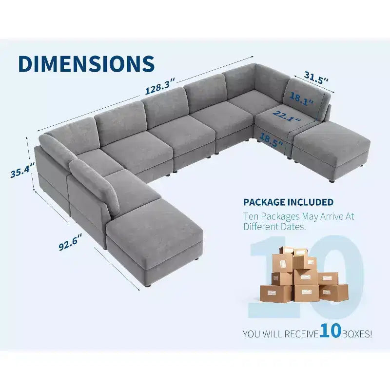 GustoWave L-Shaped Modular Sectional Sofa, Oversized 9 Seat Couch with 2 Storage Ottoman, Modern Deep Seat Comfy Chenille Sleeper Sofa