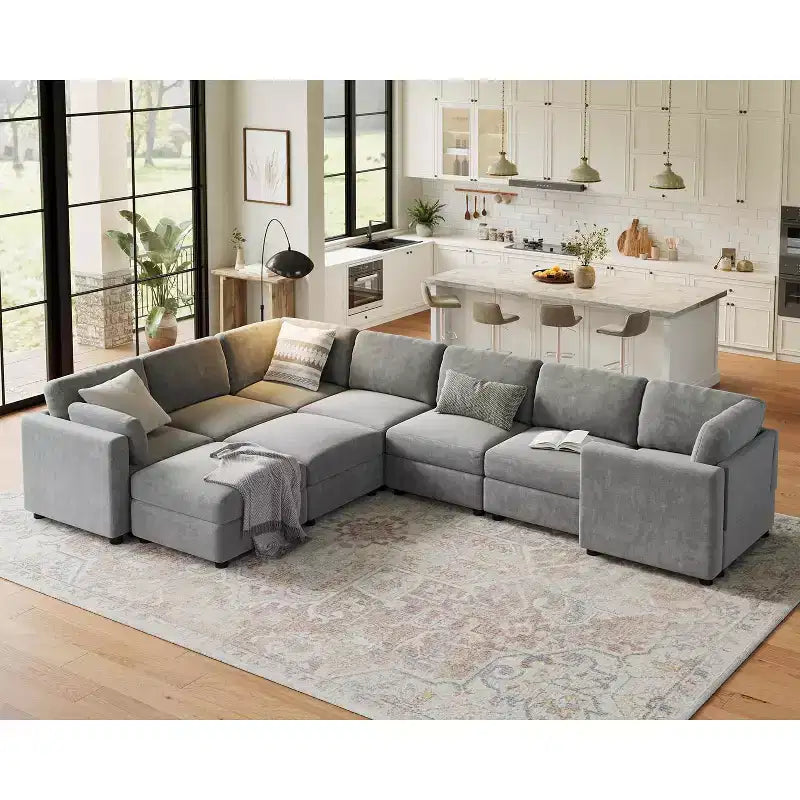 GustoWave L-Shaped Modular Sectional Sofa, Oversized 9 Seat Couch with 2 Storage Ottoman, Modern Deep Seat Comfy Chenille Sleeper Sofa