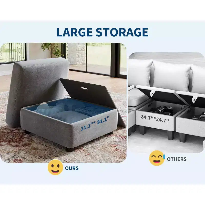 GustoWave L-Shaped Modular Sectional Sofa, Oversized 9 Seat Couch with 2 Storage Ottoman, Modern Deep Seat Comfy Chenille Sleeper Sofa