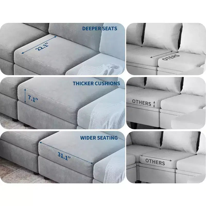 GustoWave L-Shaped Modular Sectional Sofa, Oversized 9 Seat Couch with 2 Storage Ottoman, Modern Deep Seat Comfy Chenille Sleeper Sofa