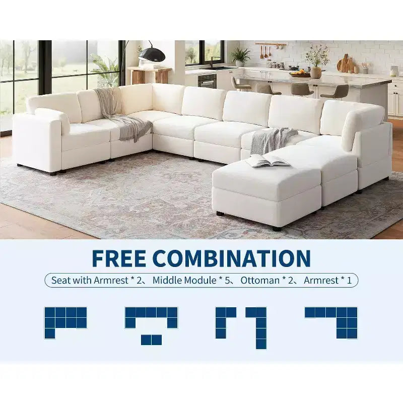 GustoWave L-Shaped Modular Sectional Sofa, Oversized 9 Seat Couch with 2 Storage Ottoman, Modern Deep Seat Comfy Chenille Sleeper Sofa