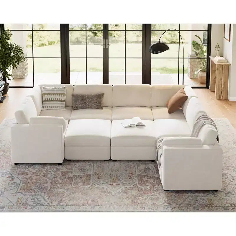 GustoWave L-Shaped Modular Sectional Sofa, Oversized 9 Seat Couch with 2 Storage Ottoman, Modern Deep Seat Comfy Chenille Sleeper Sofa