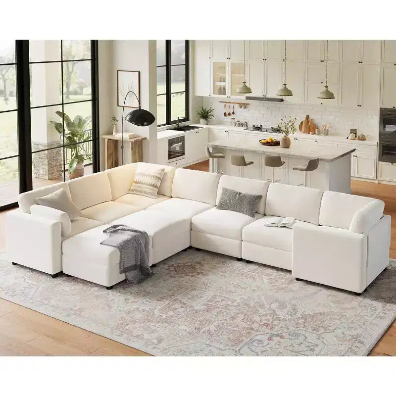 GustoWave L-Shaped Modular Sectional Sofa, Oversized 9 Seat Couch with 2 Storage Ottoman, Modern Deep Seat Comfy Chenille Sleeper Sofa