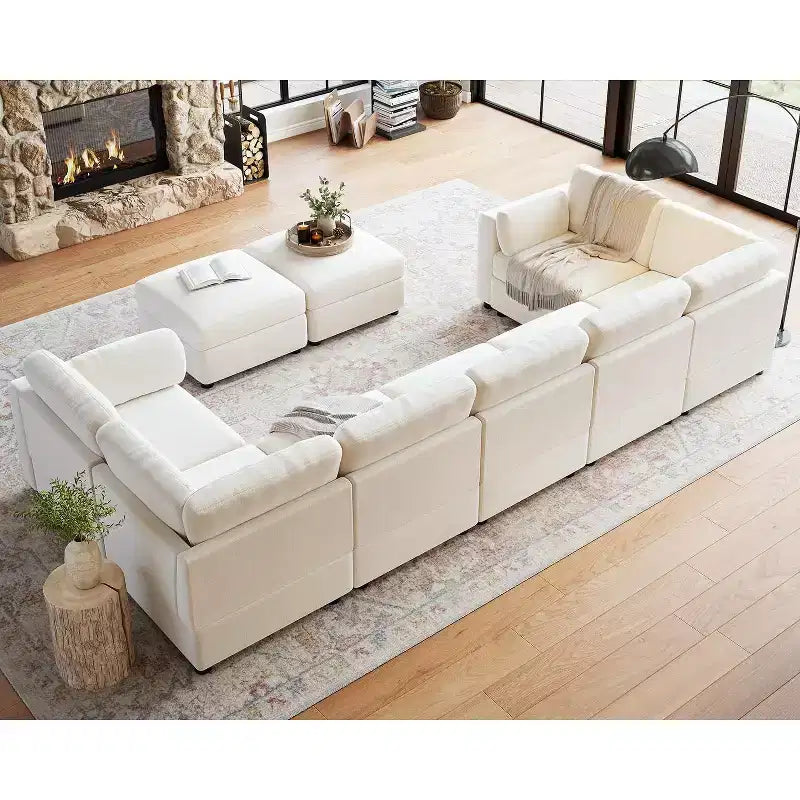 GustoWave L-Shaped Modular Sectional Sofa, Oversized 9 Seat Couch with 2 Storage Ottoman, Modern Deep Seat Comfy Chenille Sleeper Sofa