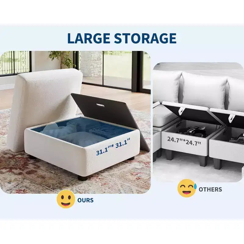 GustoWave L-Shaped Modular Sectional Sofa, Oversized 9 Seat Couch with 2 Storage Ottoman, Modern Deep Seat Comfy Chenille Sleeper Sofa