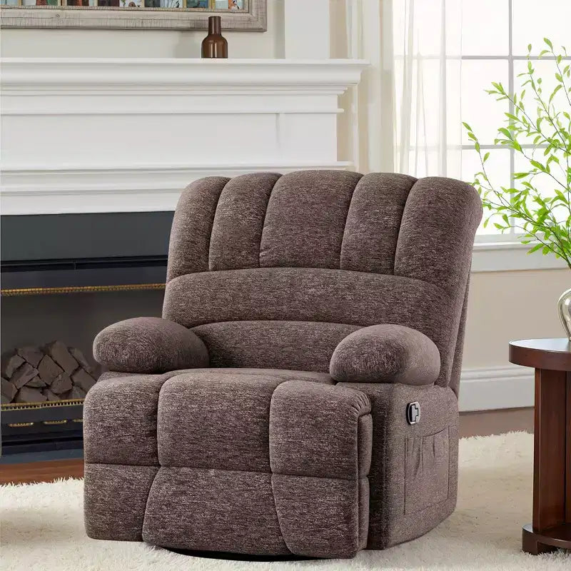 MAYEERTY Brown Oversized Swivel Rocker Recliner Chair For Adults Living Room