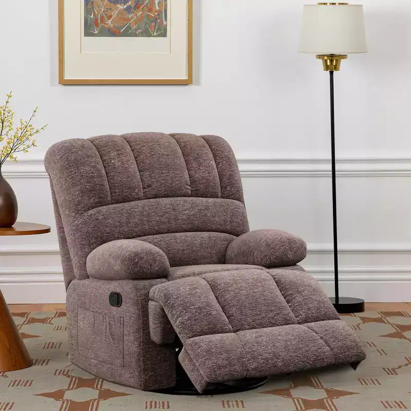 MAYEERTY Brown Oversized Swivel Rocker Recliner Chair For Adults Living Room