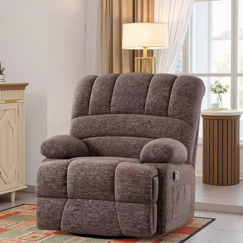 MAYEERTY Brown Oversized Swivel Rocker Recliner Chair For Adults Living Room