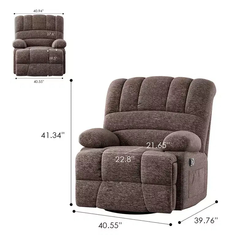MAYEERTY Brown Oversized Swivel Rocker Recliner Chair For Adults Living Room
