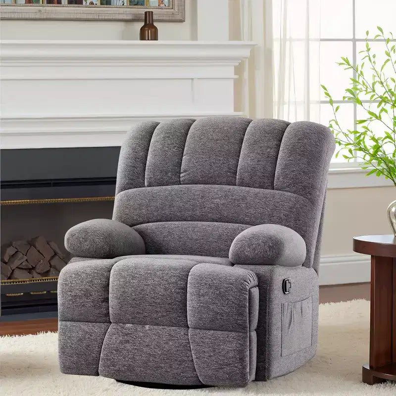 MAYEERTY Dark Gray Oversized Swivel Rocker Recliner Chair For Adults Living Room