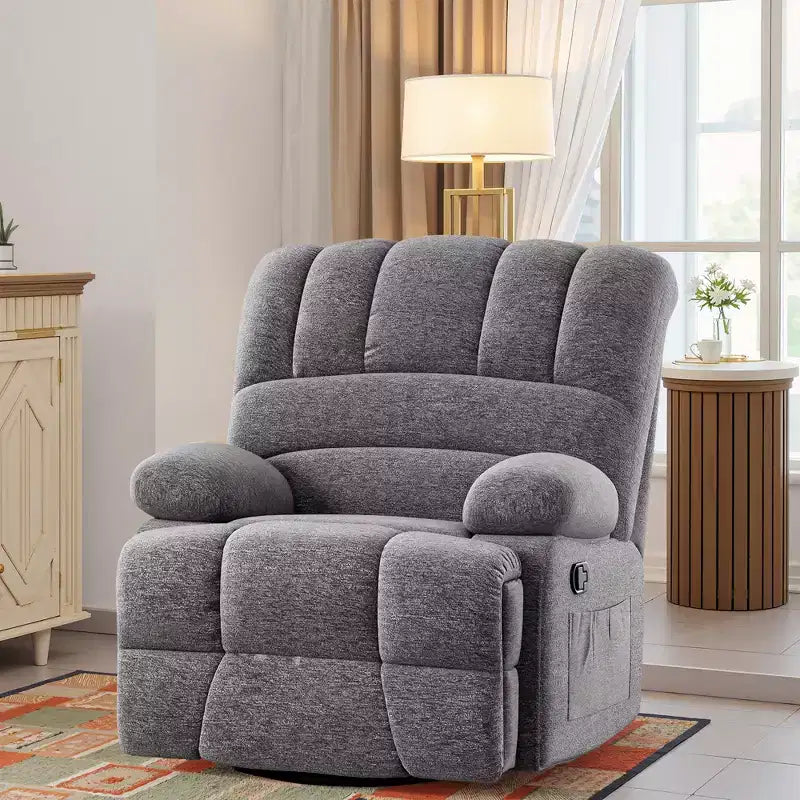 MAYEERTY Dark Gray Oversized Swivel Rocker Recliner Chair For Adults Living Room
