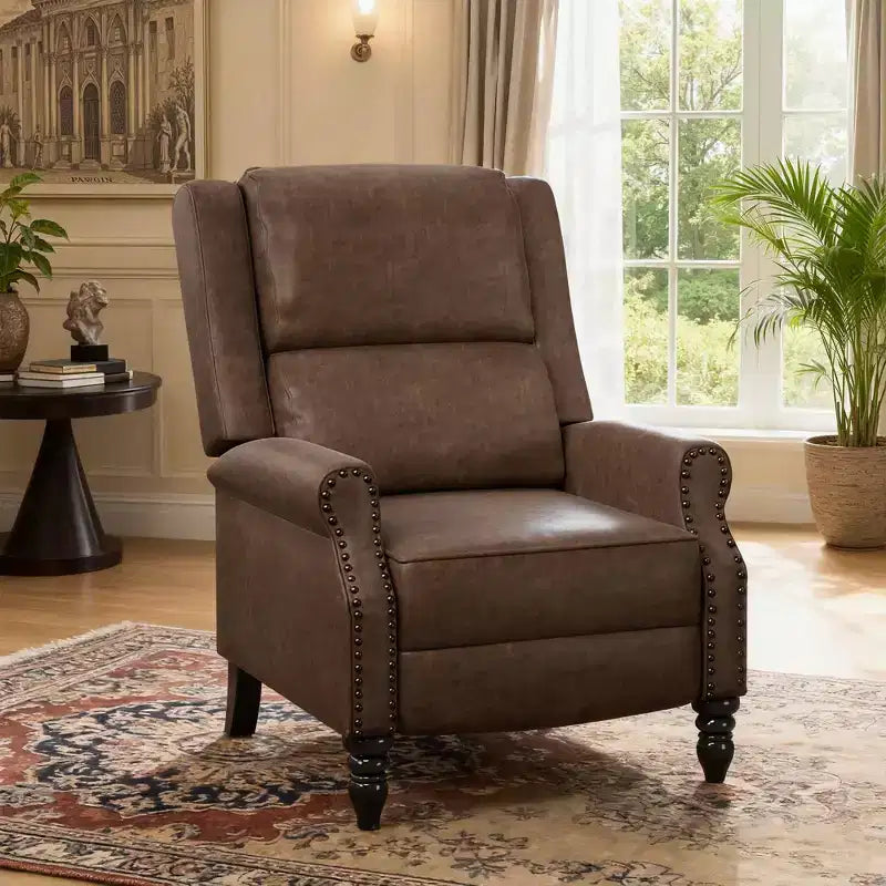 MAYEERTY Coffee Faux Leather Pushback Recliner Chair Ergonomic Design for Living Room Bedroom RV