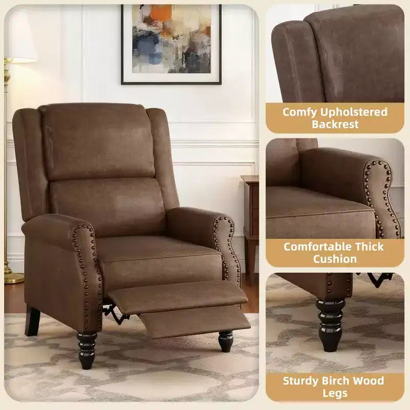 MAYEERTY Coffee Faux Leather Pushback Recliner Chair Ergonomic Design for Living Room Bedroom RV