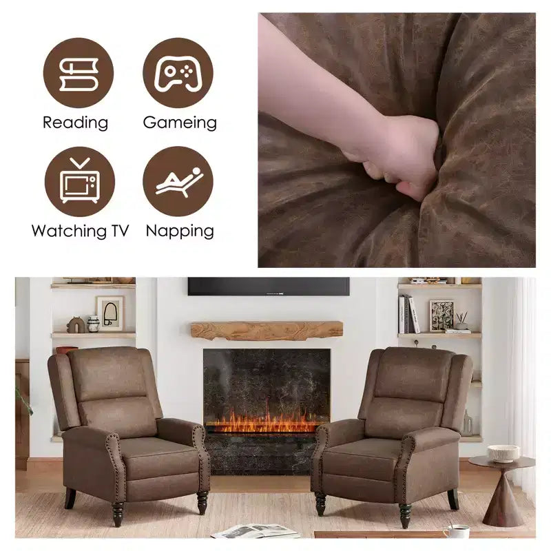 MAYEERTY Coffee Faux Leather Pushback Recliner Chair Ergonomic Design for Living Room Bedroom RV