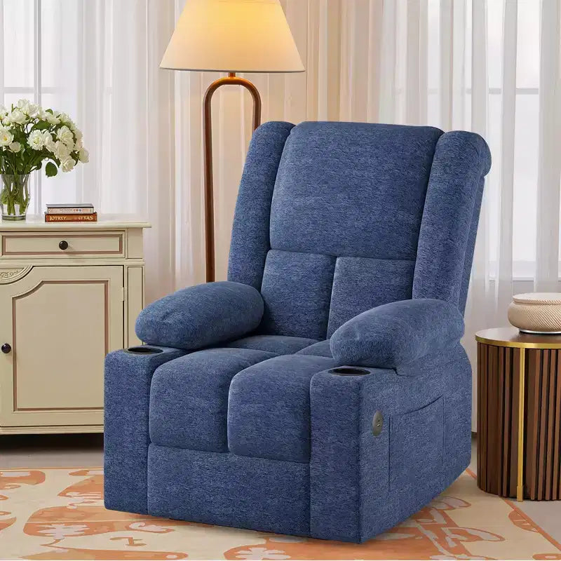 MAYEERTY Blue Power Lift Recliner Chair With Massage Heat USB Ports Cup Holders for Senior Comfort