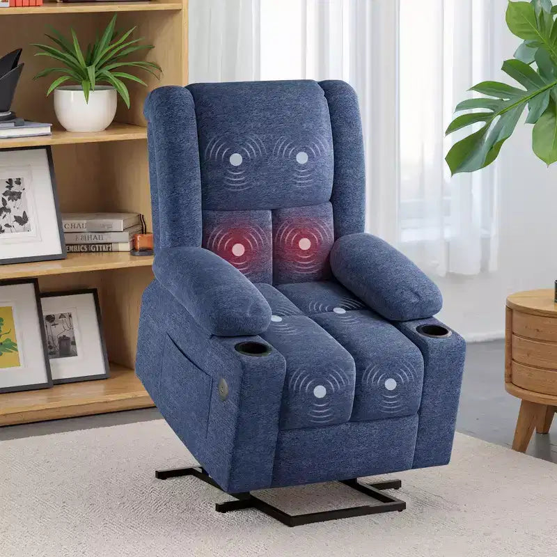 MAYEERTY Blue Power Lift Recliner Chair With Massage Heat USB Ports Cup Holders for Senior Comfort