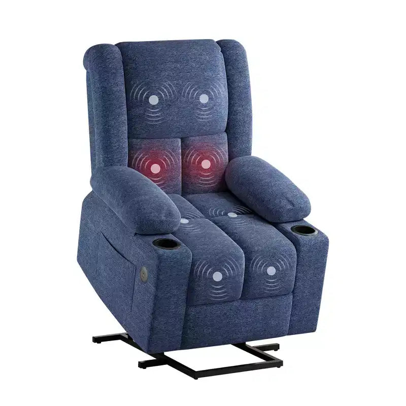 MAYEERTY Blue Power Lift Recliner Chair With Massage Heat USB Ports Cup Holders for Senior Comfort