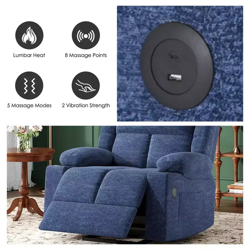 MAYEERTY Blue Power Lift Recliner Chair With Massage Heat USB Ports Cup Holders for Senior Comfort