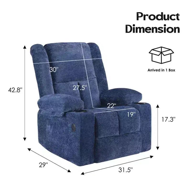MAYEERTY Blue Power Lift Recliner Chair With Massage Heat USB Ports Cup Holders for Senior Comfort