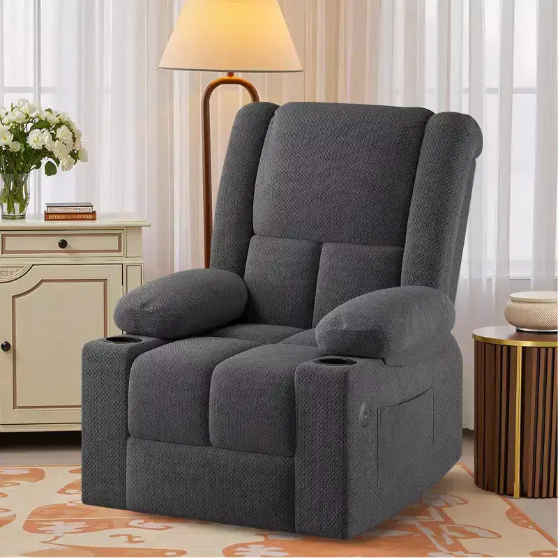 MAYEERTY Gray Power Lift Recliner Chair With Massage Heat USB Ports Cup Holders for Senior Comfort