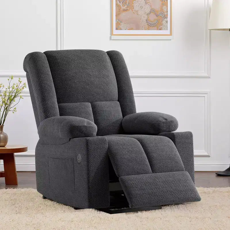 MAYEERTY Gray Power Lift Recliner Chair With Massage Heat USB Ports Cup Holders for Senior Comfort
